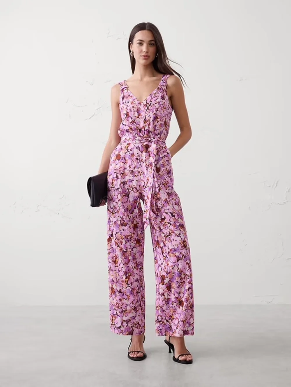 Banana Republic Linen Blend Pink Floral V-Neck Wide-Leg Jumpsuit Size XL NWT